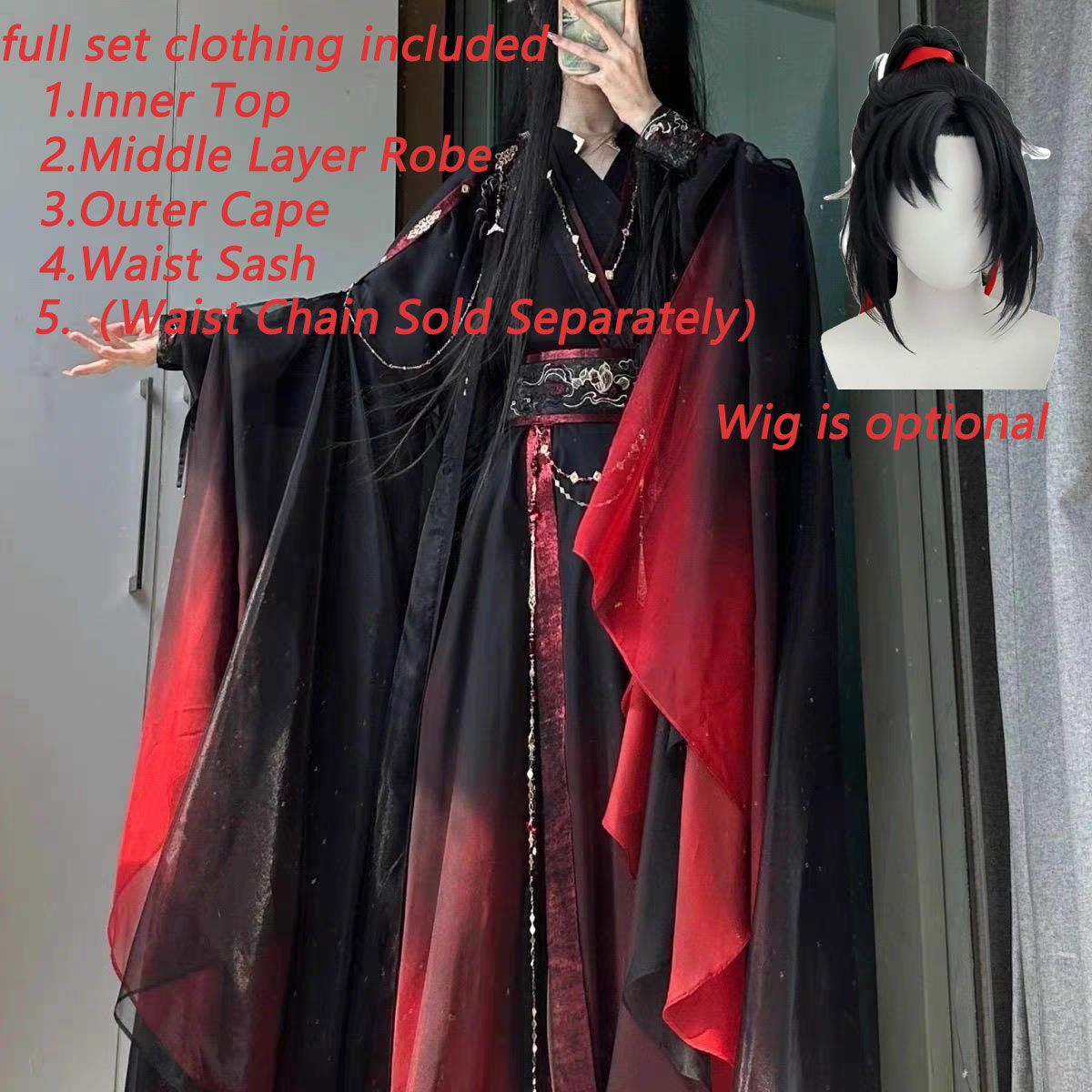 Cosplay Anime Black - Unisex Ancient Chinese Xianxia Robe 4Pcs